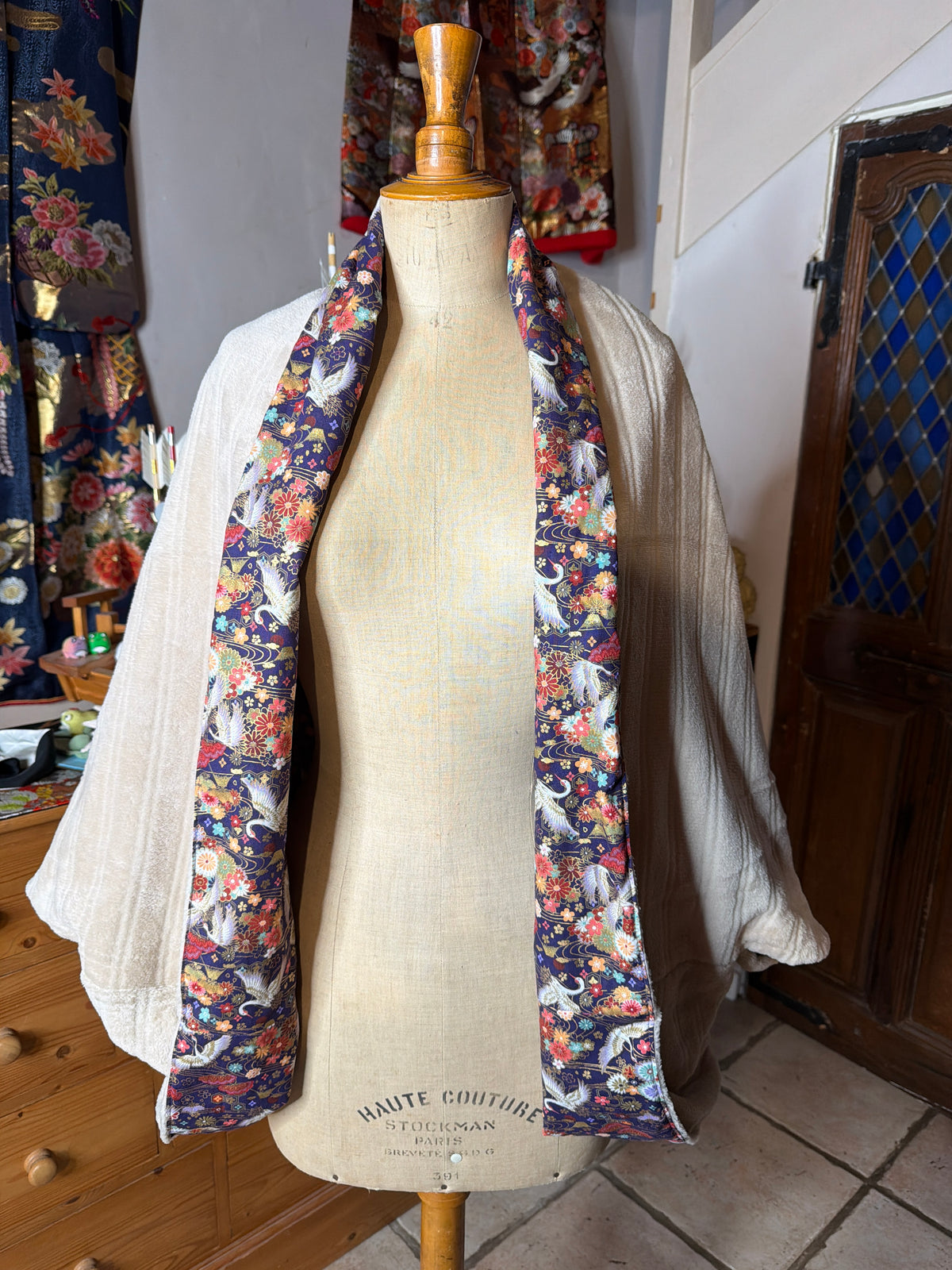 Momonga veste réversible tissu japonais en coton et micropolaire