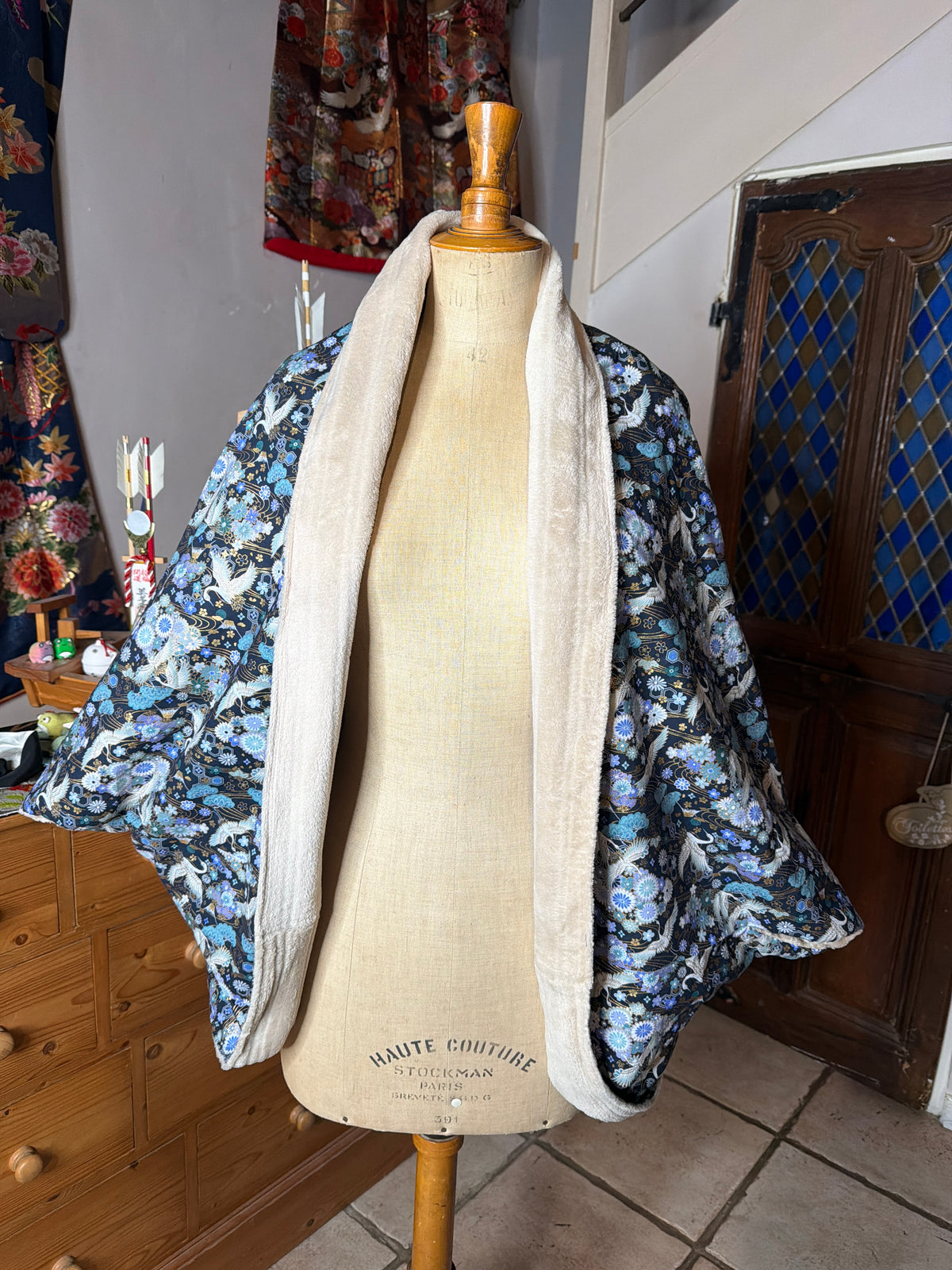 Momonga veste réversible tissu japonais en coton et micropolaire