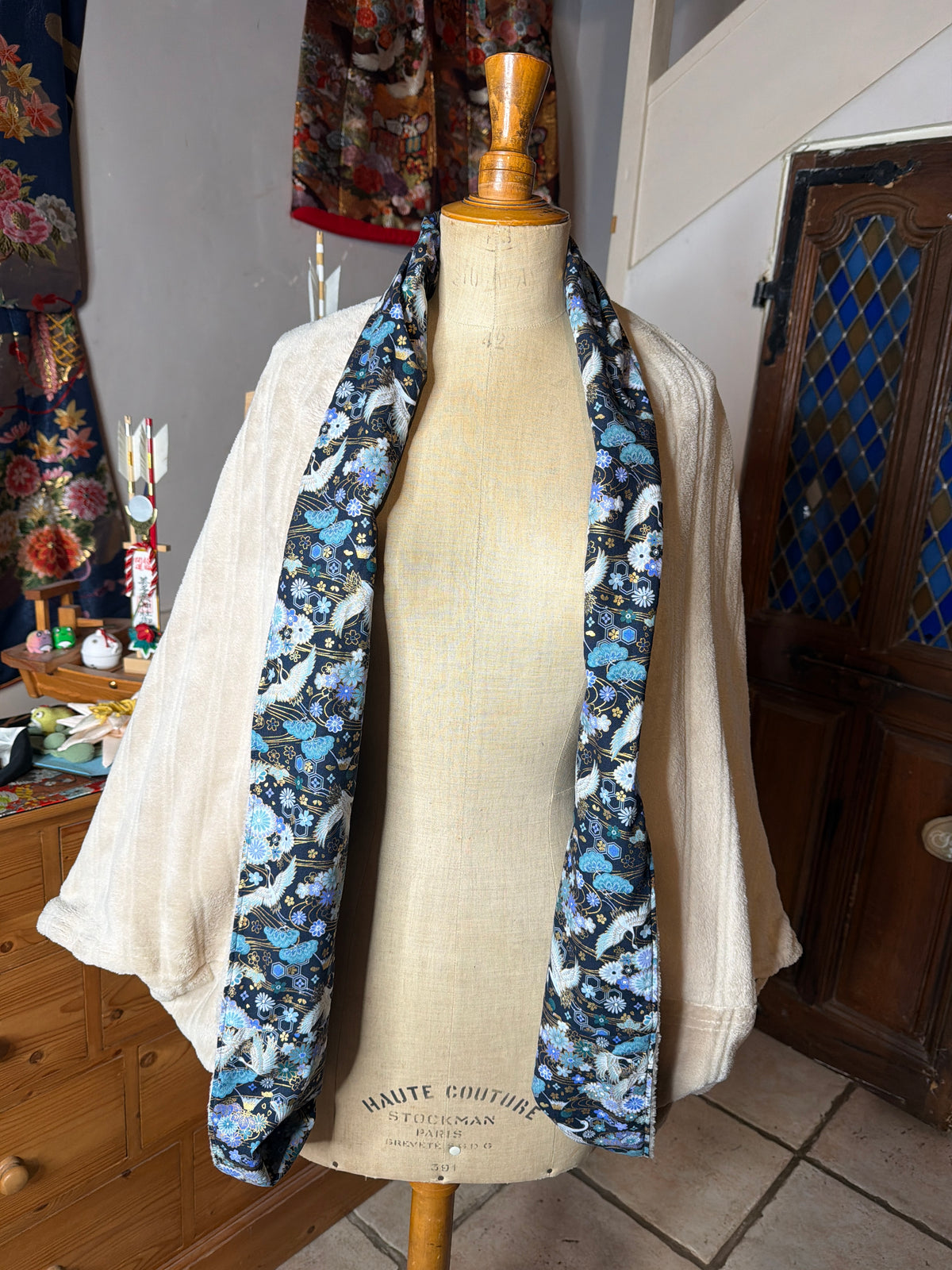 Momonga veste réversible tissu japonais en coton et micropolaire