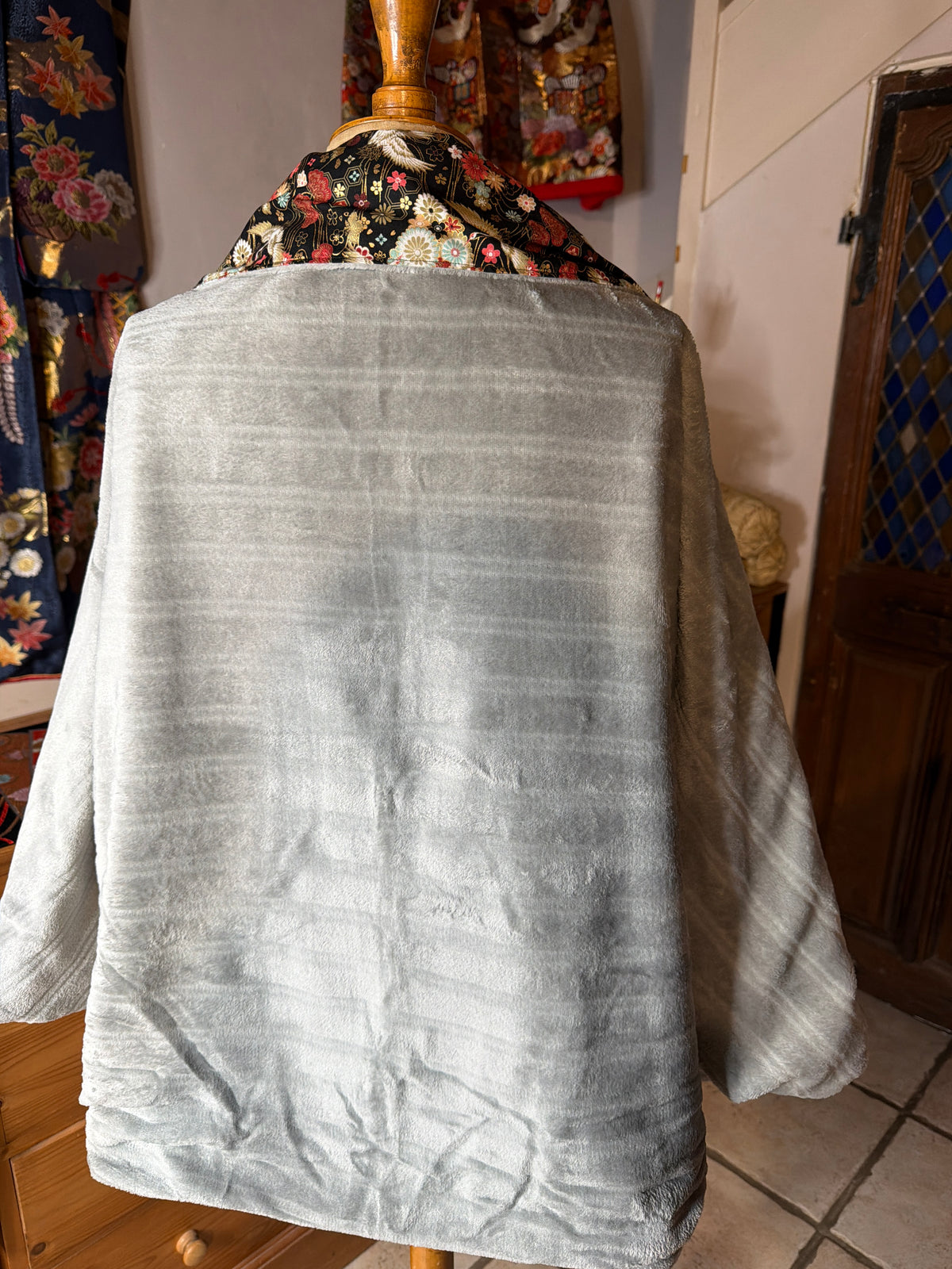 Momonga veste japonaise réversible tissu japonais en coton et micro polaire