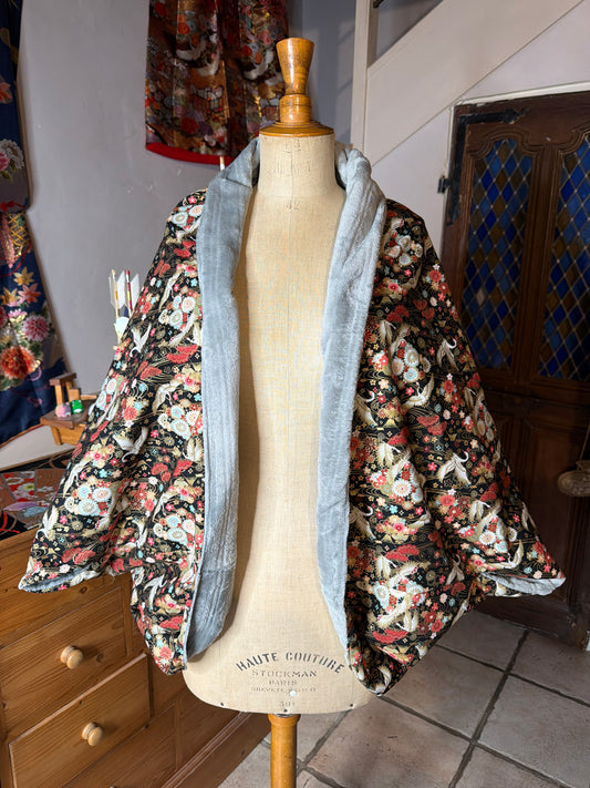 Momonga veste japonaise réversible tissu japonais en coton et micro polaire