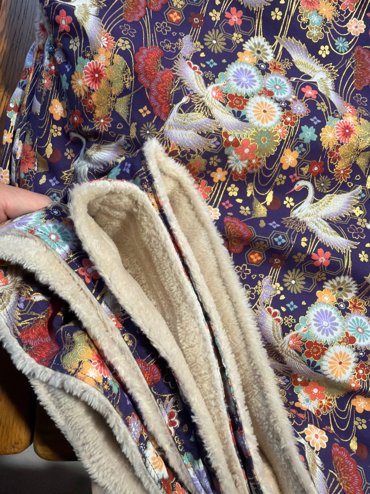 Momonga veste réversible tissu japonais en coton et micropolaire